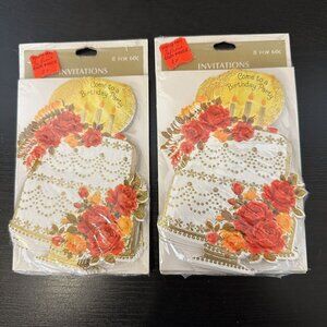 Vintage 2 Packs Of 8 Birthday Invitations NEW Sealed Embossed Cake And Roses